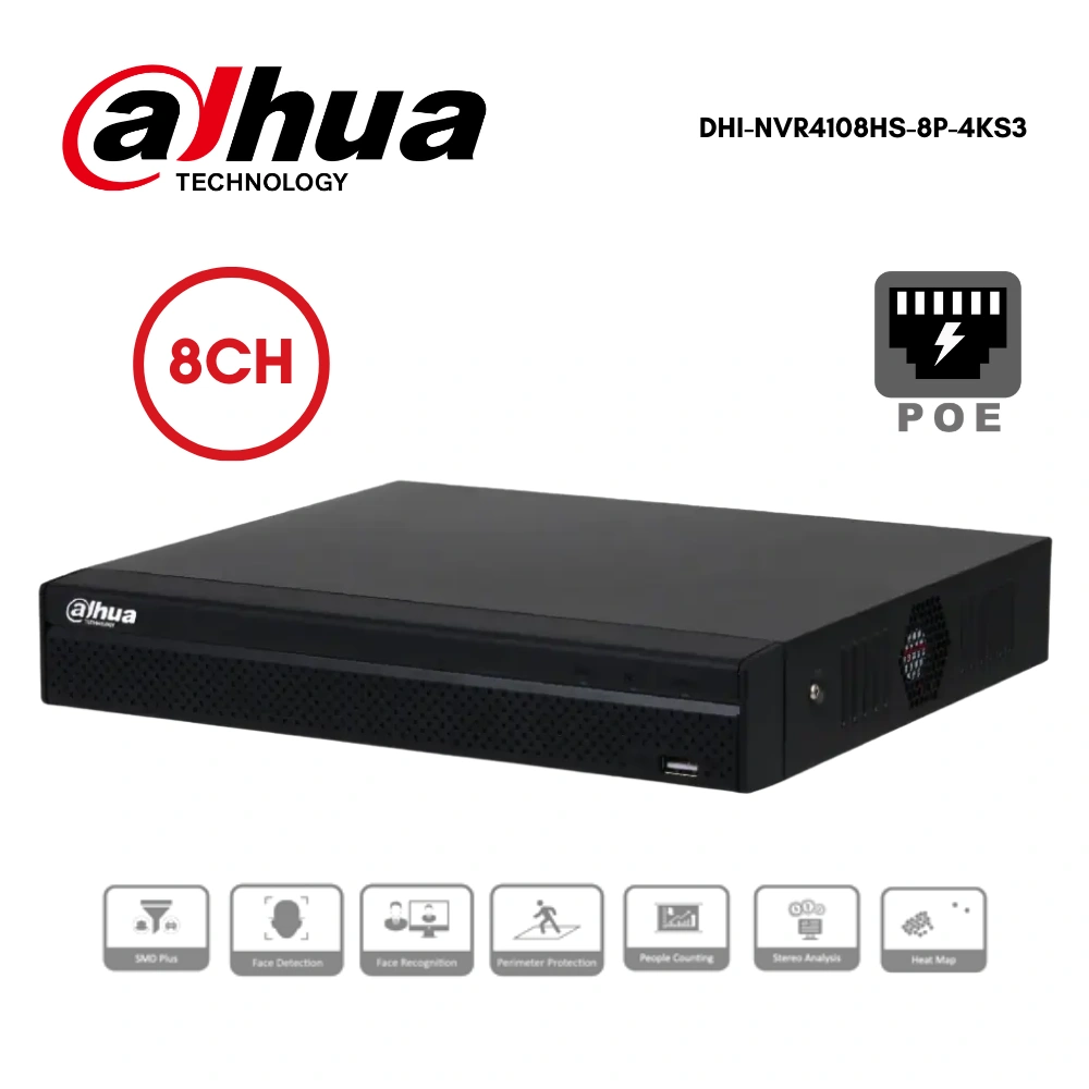 เครื่องบันทึกภาพ Dahua NVR 8Ch 8PoE รุ่น NVR4108HS-8P-4KS3